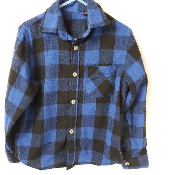 Design in Italy Luxury Boys Blue/Black Plaid Long Slv Button Up Sz 4-5T - Picture 2 of 11